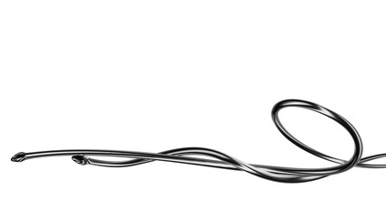 Twisted metallic snakes long banner background 3D rendering. Silver metal snake tribal fashion 3D element isolated