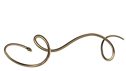 Twisted golden snake long banner background 3D rendering. Gold metal snake jewelry 3D element isolated