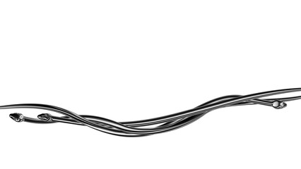 Twisted metallic snakes long banner background 3D rendering. Silver metal snake tribal fashion 3D element isolated