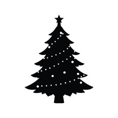 Fototapeta premium christmas tree lights flashing silhouette vector illustration, Elegant christmas tree with star top and lights silhouette vector illustration