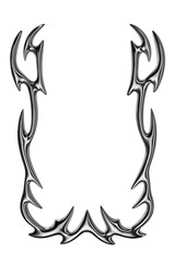 Y2K cyber sigil chrome metal frame 3D Rendering. Futuristic metallic stories background element isolated