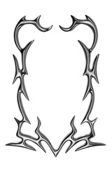 Y2K cyber sigilism chrome metal frame 3D Rendering. Futuristic metallic stories background element isolated