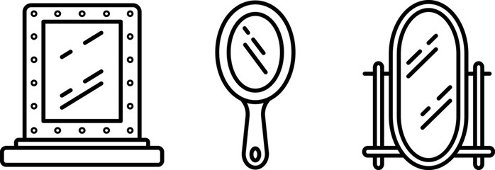 Collection of three different mirrors including a vanity mirror, handheld mirror, and wall mirror © Pro Creator