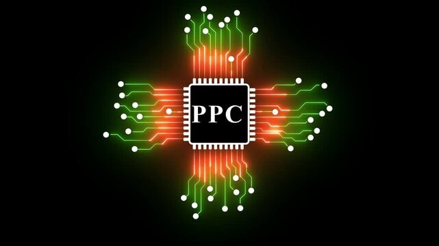 Ppc hacker holding a glowing blue chip symbolizing artificial intelligence in cybercrime, darkweb,Network Connection Abstract Digital Futuristic Circuit Board Concept.