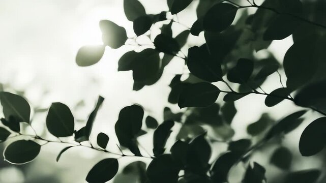 Verdant leaves bathed in soft sunlight, gentle bokeh background evoking calm, freshness and tranquil morning energyminimal, soothing nature scene with copy space