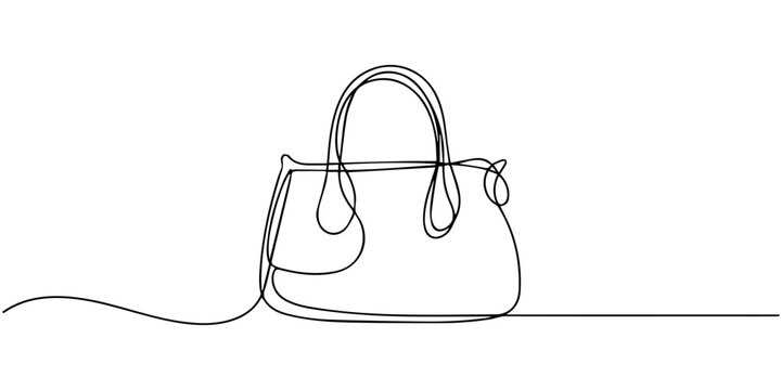 Lady's bag continuous one line drawing, Continuous one line drawing of Lady's hand bag. Women's bag single line art vector illustration. Editable vector, Elegant woman bag one line drawing on white