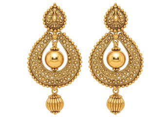Gold earrings with intricate design isolated on transparent background