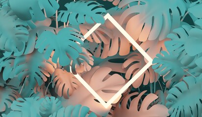 Light frame, laser, leaf background, 3D illustration