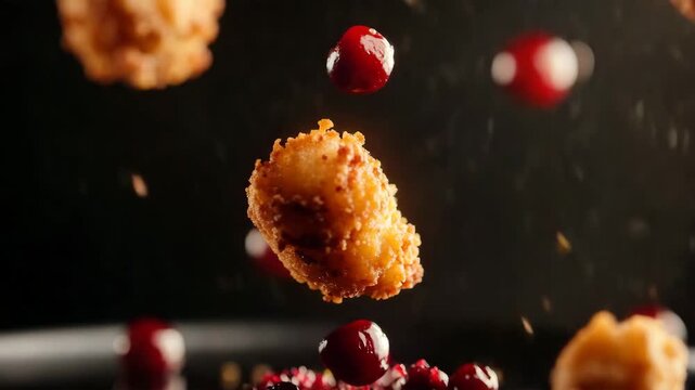Crispy Fried Chicken Nugget With Sauce Splash

