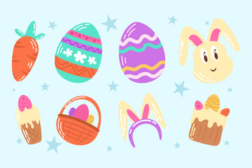Sweet easter holiday element bunnies eggs element, easter day element set, easter bunny flat design collection set, icon easter day element set, design for print