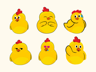 Adorable funny cute yellow little chick character set, cute charcter collection, chick character cute illustration set, sticker for print