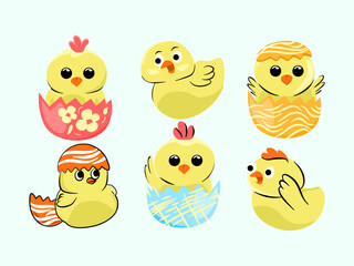 Adorable funny cute yellow little chick character set, cute charcter collection, chick character cute illustration set, sticker for print