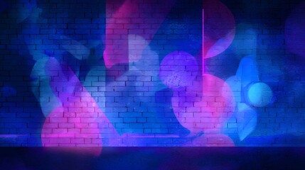 Obraz premium Glowing Neon Figures Watercolor Art Background Modern Minimalist Design Pink Blue Purple Shadows