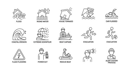 Fototapeta na wymiar disaster icons set for flood and storm emergency