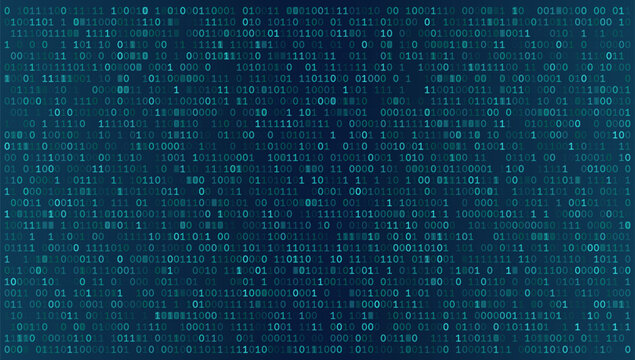 Cybersecurity Binary Data Stream - Abstract Digital Network Grid in Deep Teal and Blue