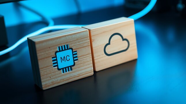 cloud computing and hardware integration concept on wooden blocks