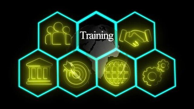 Neon Training Concept with Futuristic Earth Map Animation
