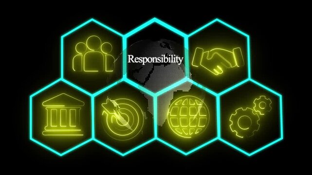 Neon Rensponscibilty Concept with Futuristic Earth Map Animation