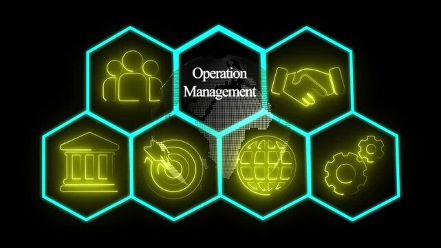 Neon Operation Management  Concept with Futuristic Earth Map Animation