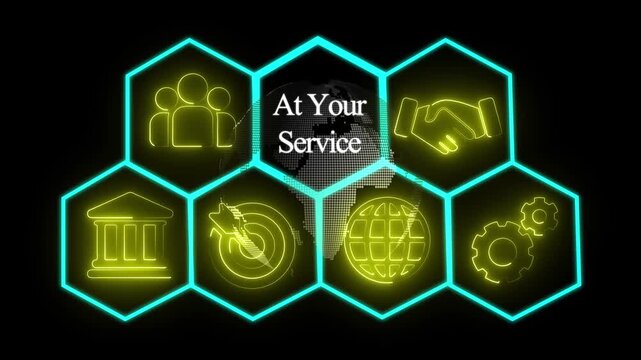 Neon At Your Service Concept with Futuristic Earth Map Animation