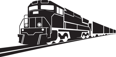 Freight train silhouette moving along tracks powerful engine locomotive illustration © Yasin