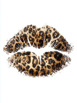 Fashionable leopard print lip impression against a clean white backdrop, showcasing a wild and stylish kiss mark.