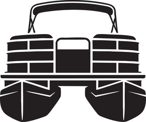 Black silhouette of pontoon boat from front view vector graphic for marine transport © Yasin
