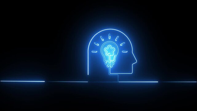 Innovation and Intelligence Concept Neon Head Illustration.