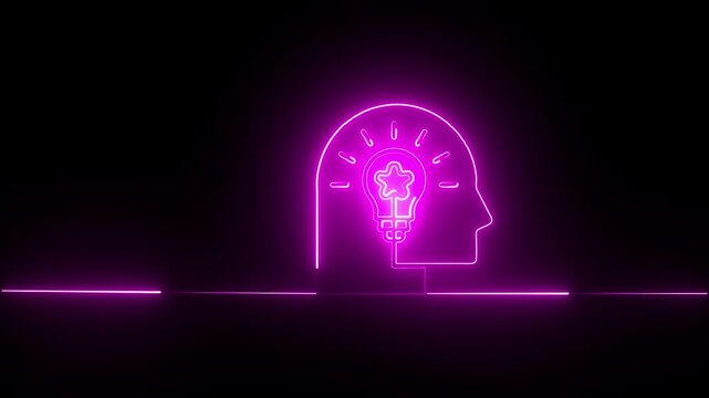Creative Mind Lightbulb Inside Human Head Outline.