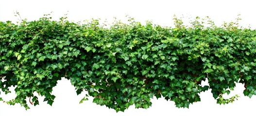 Dense green leafy vine cascades over a white background