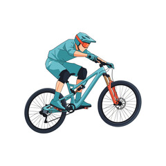 Obraz premium Mountain biker in action, descending a trail with full suspension bike and protective gear.