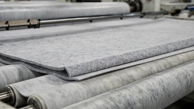 Medium frame captures synthetic felt padding production showing smooth edges and uniform thickness ideal for industrial cushioning applications.