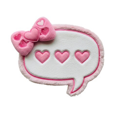 Cute pink speech bubble with hearts and bow isolated on transparent background