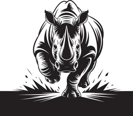 Rhinoceros charging forward aggressively, black silhouette on transparent background. © Yasin