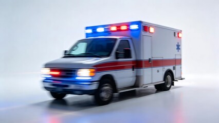 Ambulance vehicle in motion with lights on