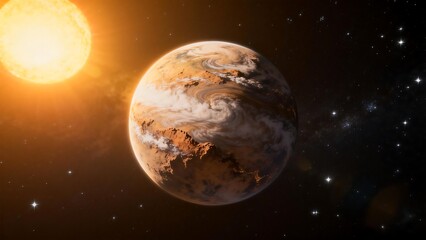 Obraz premium Planet with star and sun in space