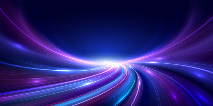 Futuristic digital technology background vector with dynamic neon light trails and high-speed data flow. Abstract concept of fast connectivity and seamless network innovation.