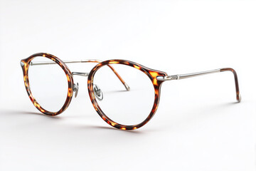 Tortoiseshell Eyeglasses With Silver Rims On White Background