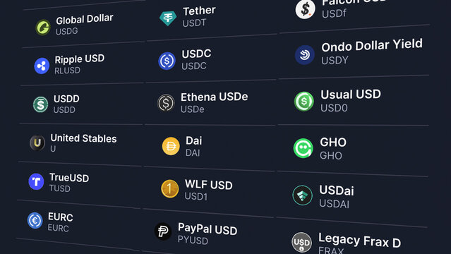 Stable coins on an exchange screen