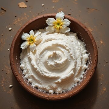 Din Sor Phong Paste in Clay Bowl with Jasmine Flowers for Songkran Festival - Traditional Thai Celebration