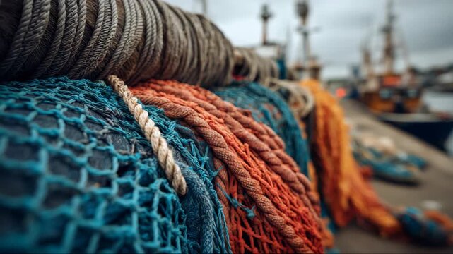 Fishing nets and ropes representing maritime supply chain