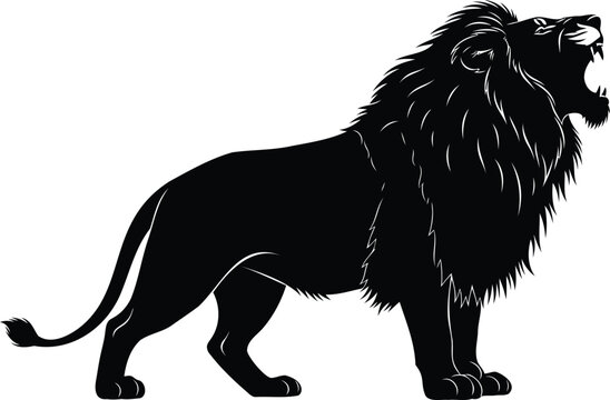 Roaring Lion Profile Silhouette &ndash; Bold Vector Illustration of Majestic Lion Mascot for Sports, Strength Branding, and Wildlife Logo Design