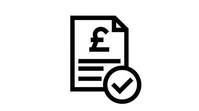A verified financial document with a pound sign in a black silhouette mode