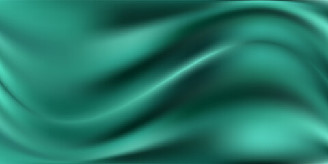 Dark teal emerald green silk satin. Shiny smooth fabric. Soft folds. Luxury background with space for design. web banner. Flat lay, top view table. Birthday, Christmas, Valentine, New year. © faster