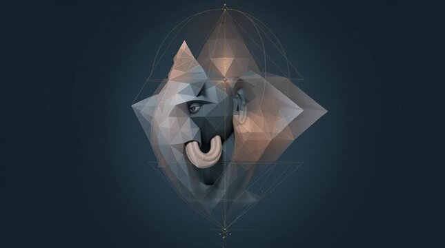 Minimalist Ganesha-inspired composition formed with geometry and soft light, avoiding literal facial details while symbolizing wisdom, balance, and spiritual clarity.
