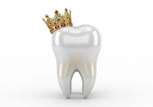 Healthy molar proudly wears a regal golden crown adorned with jewels