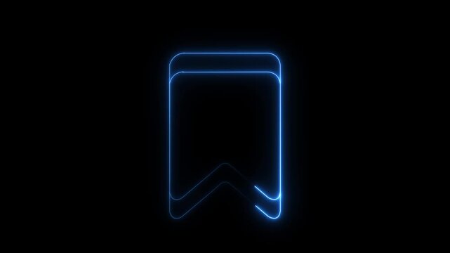 Blue neon bookmark icon on black background