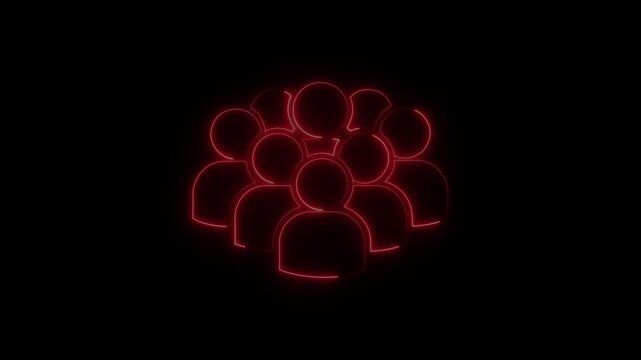 Red Neon Glowing Group of People Icon on Black Background