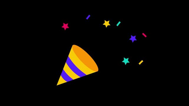 Brightly colored striped party hat animation suggests celebration, birthday, or festive occasion graphics