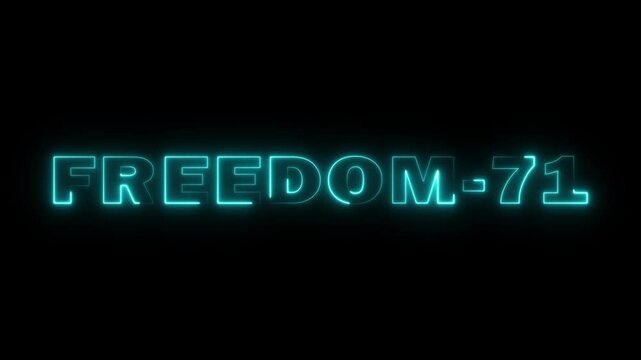 Freedom 71 Text in Vibrant Neon on Dark Background. Glowing Neon Freedom 71 Sign with Retro Futuristic Effect. Abstract Freedom 71 Typography with Bright Neon Light Glow